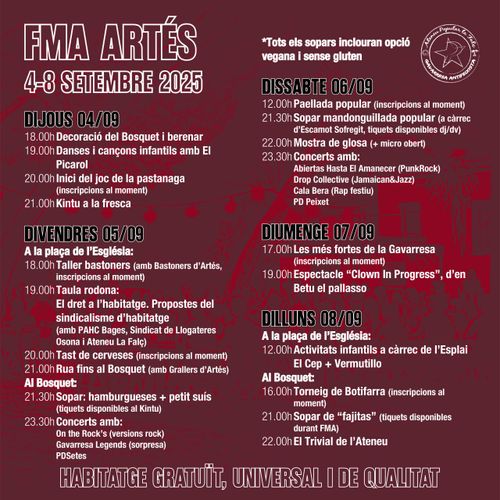 FESTA MAJOR ALTERNATIVA D'ARTÉS - Programació